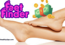 A woman's well-manicured feet resting on a luxurious rug next to a laptop showing the Feet Finder app dashboard, symbolizing a successful side hustle.