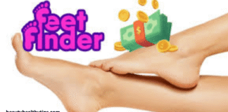 A woman's well-manicured feet resting on a luxurious rug next to a laptop showing the Feet Finder app dashboard, symbolizing a successful side hustle.
